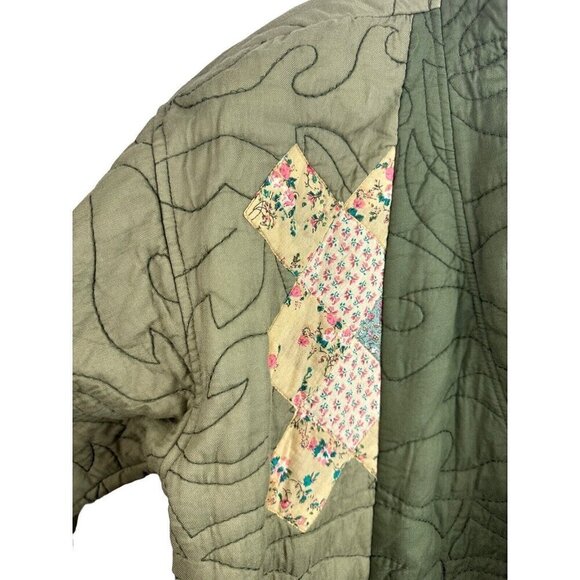 Anthropologie Quilted Patchwork Kimono Jacket Moss Green Sz Large NEW LP Petite - Picture 10 of 13